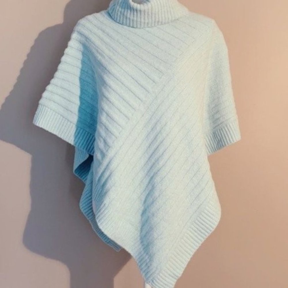 Chicos Poncho Great Condition M Blue Turtleneck Cozy Textured Pullover Sweater - Picture 2 of 11